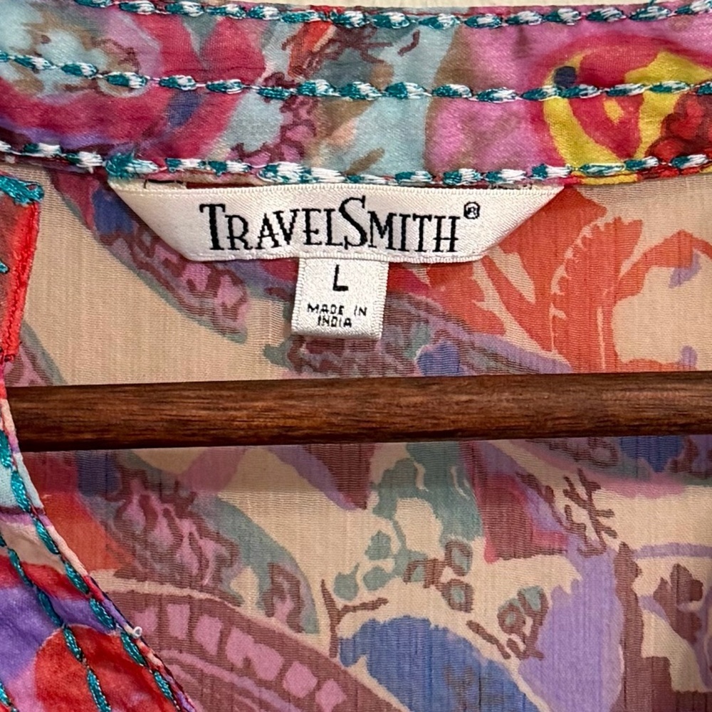TravelSmith Sheer Paisley Tunic Blouse Size L Boho V-Neck Lightweight - Picture 2 of 8